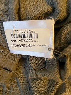 John Varvatos Olive Linen Knit Cardigan